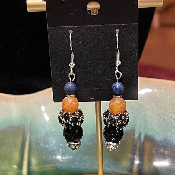 Handcrafted Glass Bead Earrings w/ 925 Sterling Silver Hooks - Picture 1 of 1